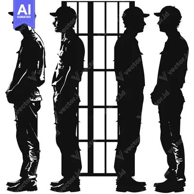 Aset premium populer: Four Male Silhouettes Facing Left and Right with a Window Frame Betwee