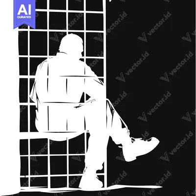 Premium design asset: A Silhouetted Figure Sits Before a Gridded Window