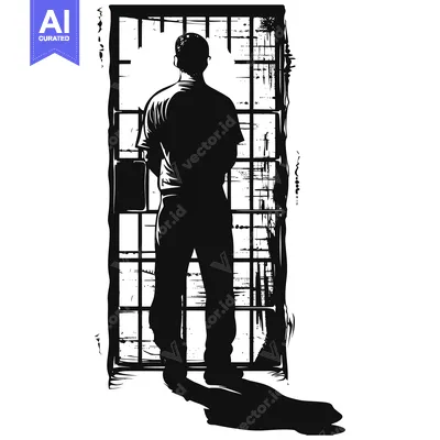 Aset premium populer: A silhouette of a person standing behind bars