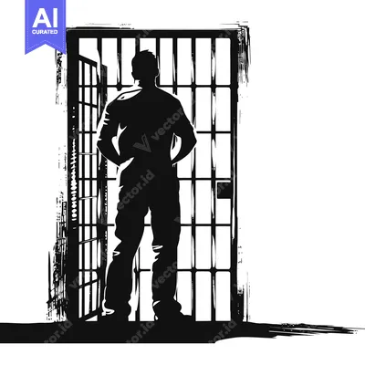 Aset premium populer: Silhouette of a Man Standing in Front of a Jail Cell Door