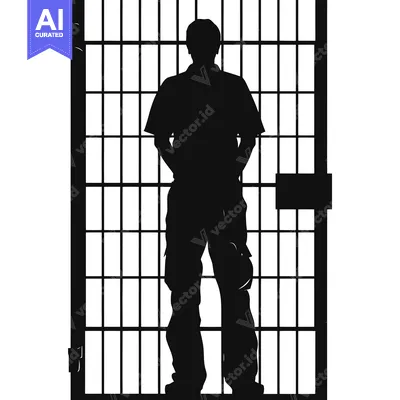 Premium design asset: Silhouette of a Person Standing in a Prison Gate