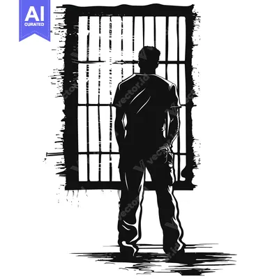 Silhouette of a Man Standing in Front of a Jail Window