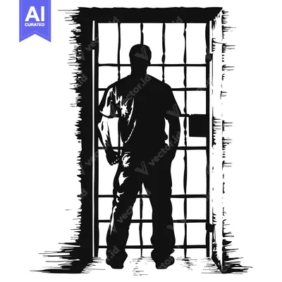Aset premium populer: Silhouette of a Man Standing Behind Prison Bars