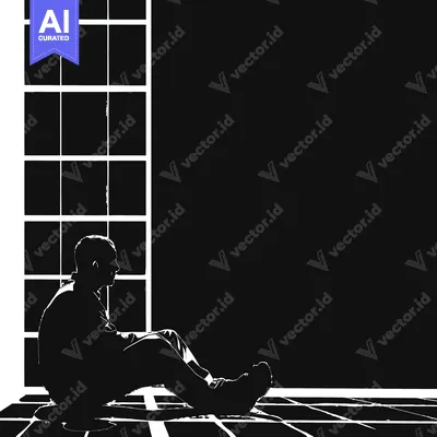 A Silhouette of a Man Sitting Near a Window in a Dark Room