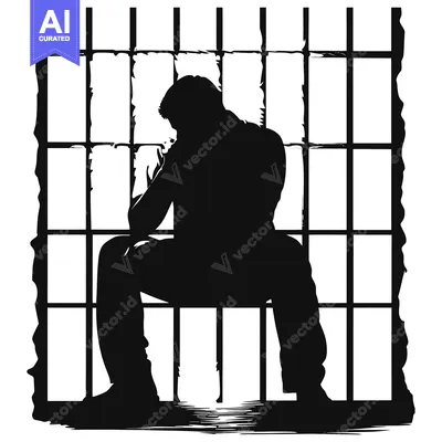 Aset premium populer: A Silhouette of a Person Sitting in a Jail Cell