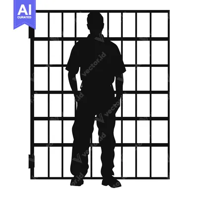 Aset premium populer: Silhouette of a man standing behind bars