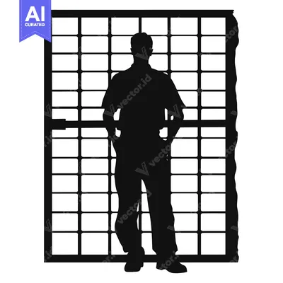 Silhouette of a Man Standing Before a Large Window
