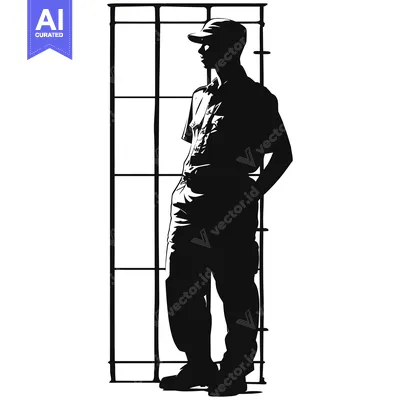 Aset desain premium: Silhouette of a Man Standing Beside a Window
