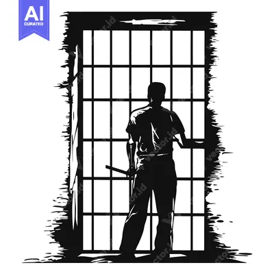 A Silhouette of a Man Standing Behind Bars