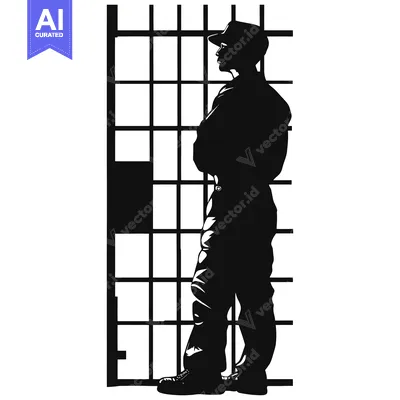 Aset desain premium: Silhouette of a man standing in front of prison bars
