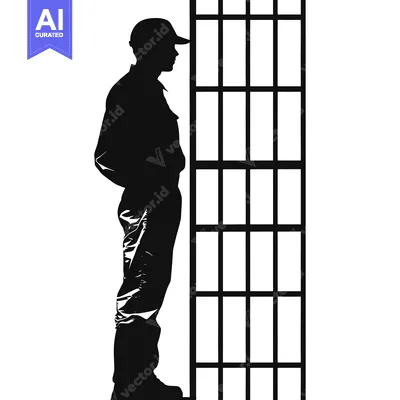 Aset premium populer: Silhouette of a Man in a Cap Standing Next to a Prison Bar