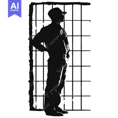 Aset premium populer: Silhouette of a Man Standing Before a Gated Entrance