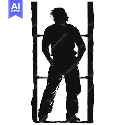 Premium design asset: Silhouette of a man standing between two vertical pillars