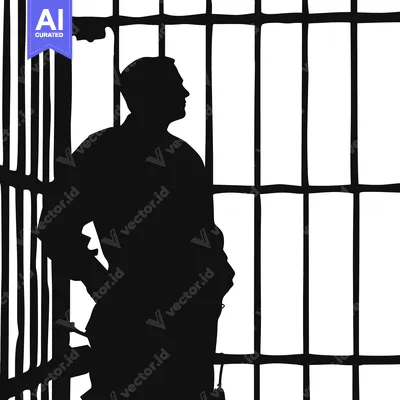 Silhouette of a Man Standing Behind Bars