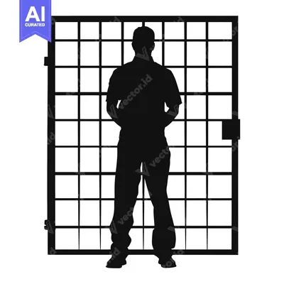 Premium design asset: Silhouette of a Person Standing Before a Gated Entrance