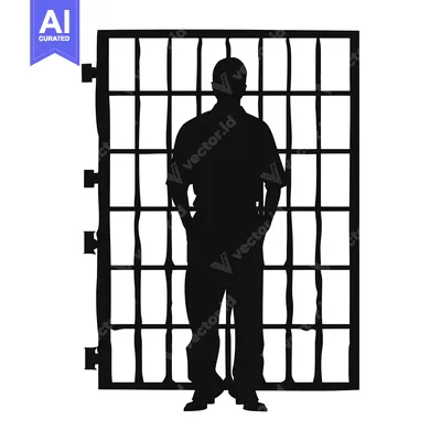 Aset premium populer: Silhouette of a person standing behind bars
