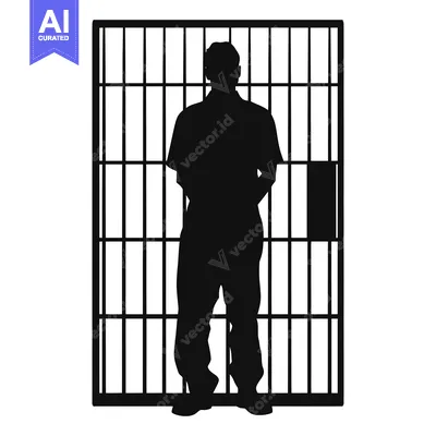 Aset premium populer: Silhouette of a person standing behind prison bars