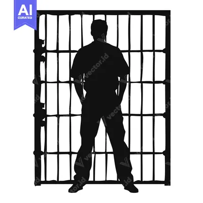 Aset desain premium: Silhouette of a Man Standing Behind a Metal Gate