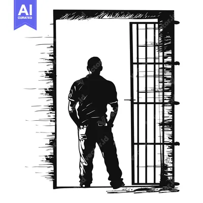 Premium design asset: Silhouette of a Man Standing Before a Jail Door