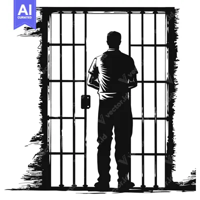 Aset desain premium: Silhouette of a Man Standing Behind Bars