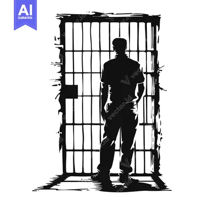 Aset desain premium: Silhouette of a Person Standing Before a Jail Cell Door