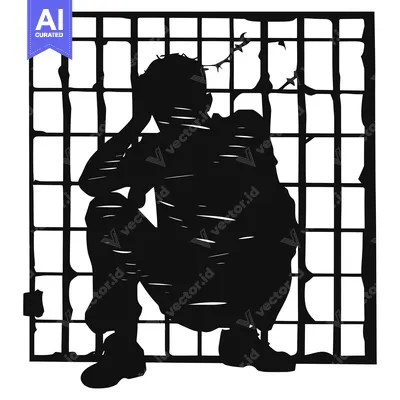 Aset premium populer: Silhouette of a Person Trapped in a Broken Window