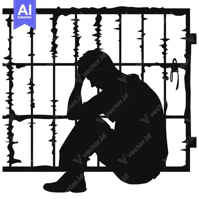 Aset premium populer: Silhouette of a Person Seated Inside a Prison Cell