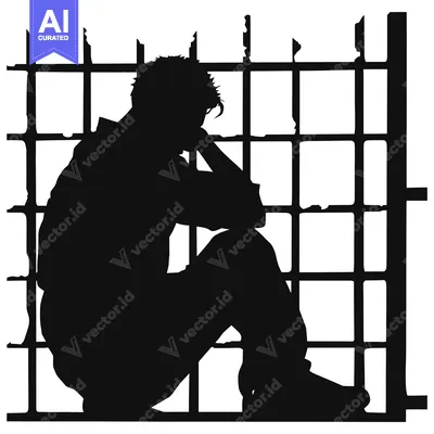 Popular premium asset: Silhouette of a man sitting in a cage, head in hands