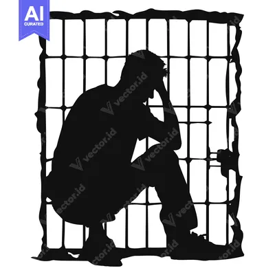 Aset premium populer: Silhouette of a Man Crouched and Holding His Head in a Cage