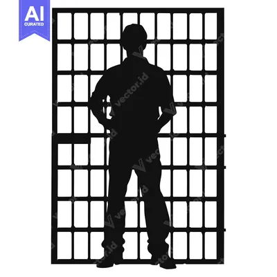 Aset premium populer: Silhouette of a Person Standing Before a Gate with Bars