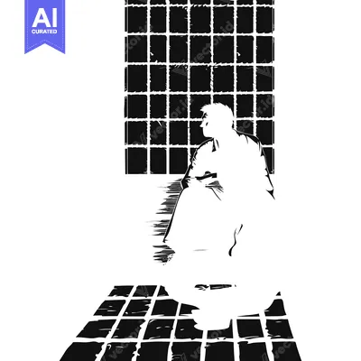 Premium design asset: A Solitary Figure Silhouetted Against a Gridded Wall