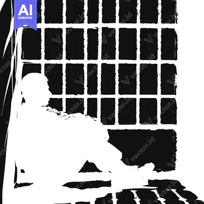 Aset desain premium: A silhouette of a person sitting in front of a grid pattern