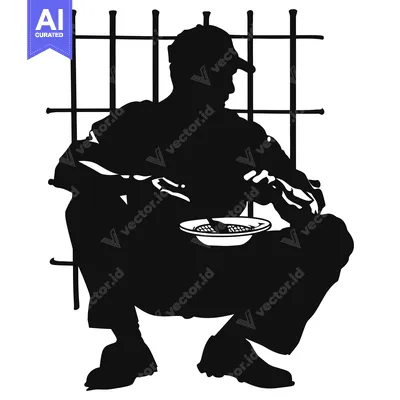 Aset desain premium: Silhouette of a Person Eating in Front of a Bars
