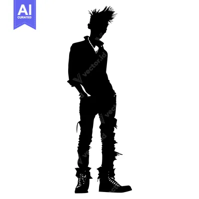 Aset desain premium: Silhouette of a Punk Rock Male Figure