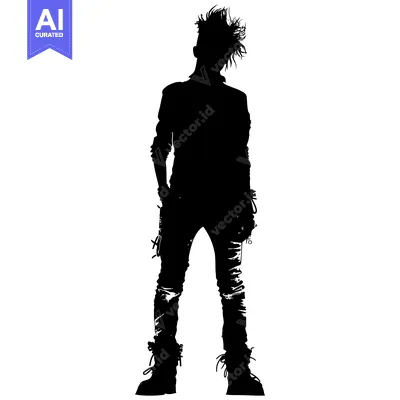 Aset premium populer: Silhouette of a person with spiky hair, wearing a long-sleeved shirt,