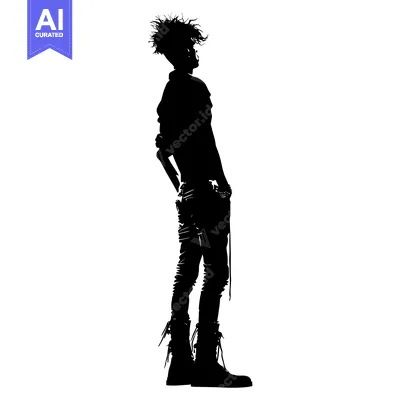 Aset premium populer: Silhouette of a Man with Spiky Hair Wearing Boots and Jeans