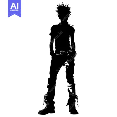 Premium design asset: Silhouette of a rebellious young person with spiked hair, a studded be