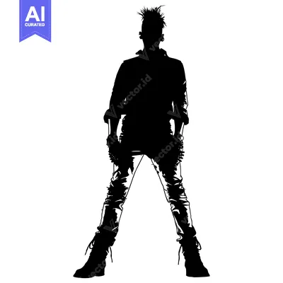 Aset desain premium: Silhouette of a Punk Rock Musician with Spiky Hair