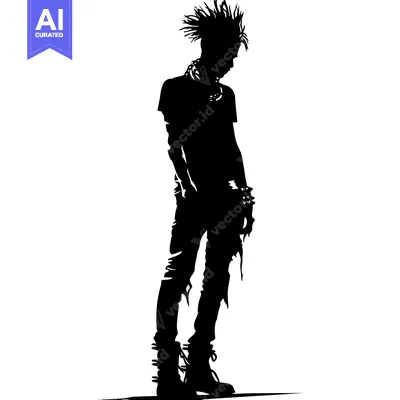 Popular premium asset: Silhouette of a Punk Rock Musician with Spiked Hair and Accessories