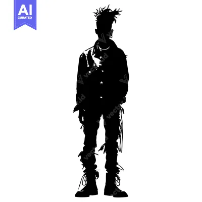Popular premium asset: Silhouette of a Person with Spiky Hair, Wearing a Jacket and Boots