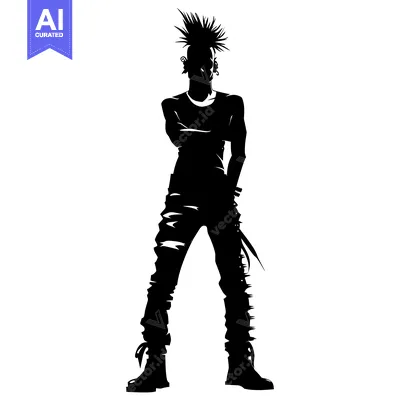 Popular premium asset: Silhouette of a Punk Rocker with Spiked Hair and Clothing