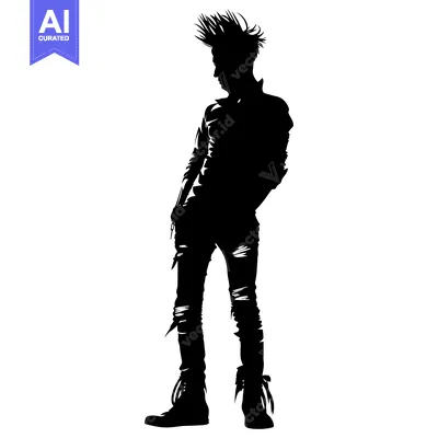 Aset premium populer: Silhouette of a Punk Rocker with Spiky Hair and Ripped Jeans