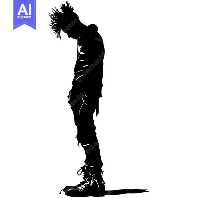 Aset premium populer: Silhouette of a Young Man with Spiky Hair and a Hoodie