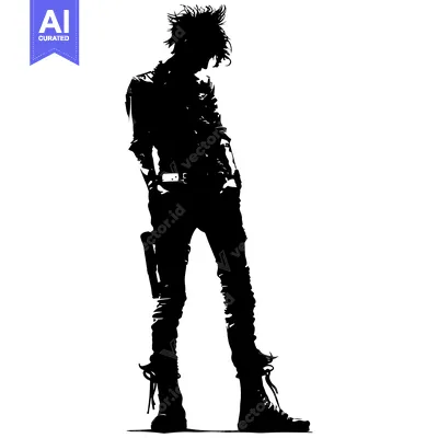 Popular premium asset: Silhouette of a Person with Spiky Hair and a Gun Holster