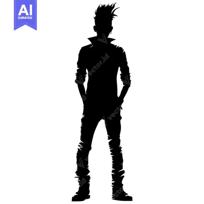 Popular premium asset: Silhouette of a Male Figure with Spiky Hair and Ripped Jeans