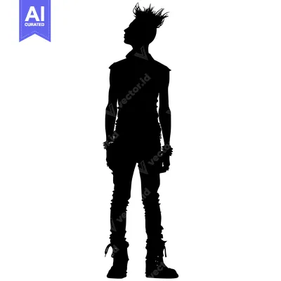 Premium design asset: Silhouette of a Punk Rock Teenager with Spiky Hair