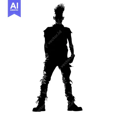 Aset desain premium: Silhouette of a Punk Rock Person with Spiked Hair
