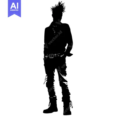 Aset premium populer: Silhouette of a Man with Spiky Hair and a Leather Jacket
