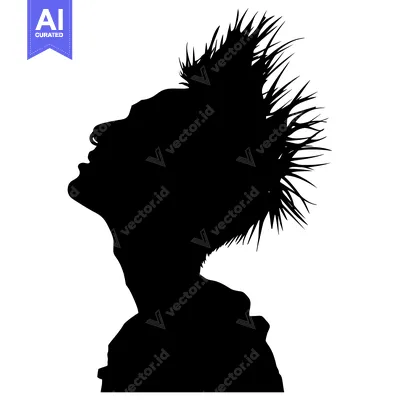 Premium design asset: Silhouette of a Person with Spiky Hair Looking Up