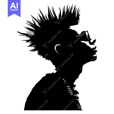 Aset premium populer: Silhouette of a Person with Spiky Hair and Sunglasses Looking Upwards